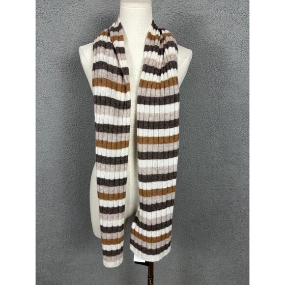 Charter Club Luxury 100% Cashmere Striped Scarf Brown/White/Beige One Size NWT's - Picture 2 of 6